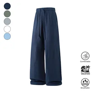 Summer lightweight solid-color casual pants, mid-rise, loose fit that flatters figure, relaxed vibe, breathable, straight wide-leg design