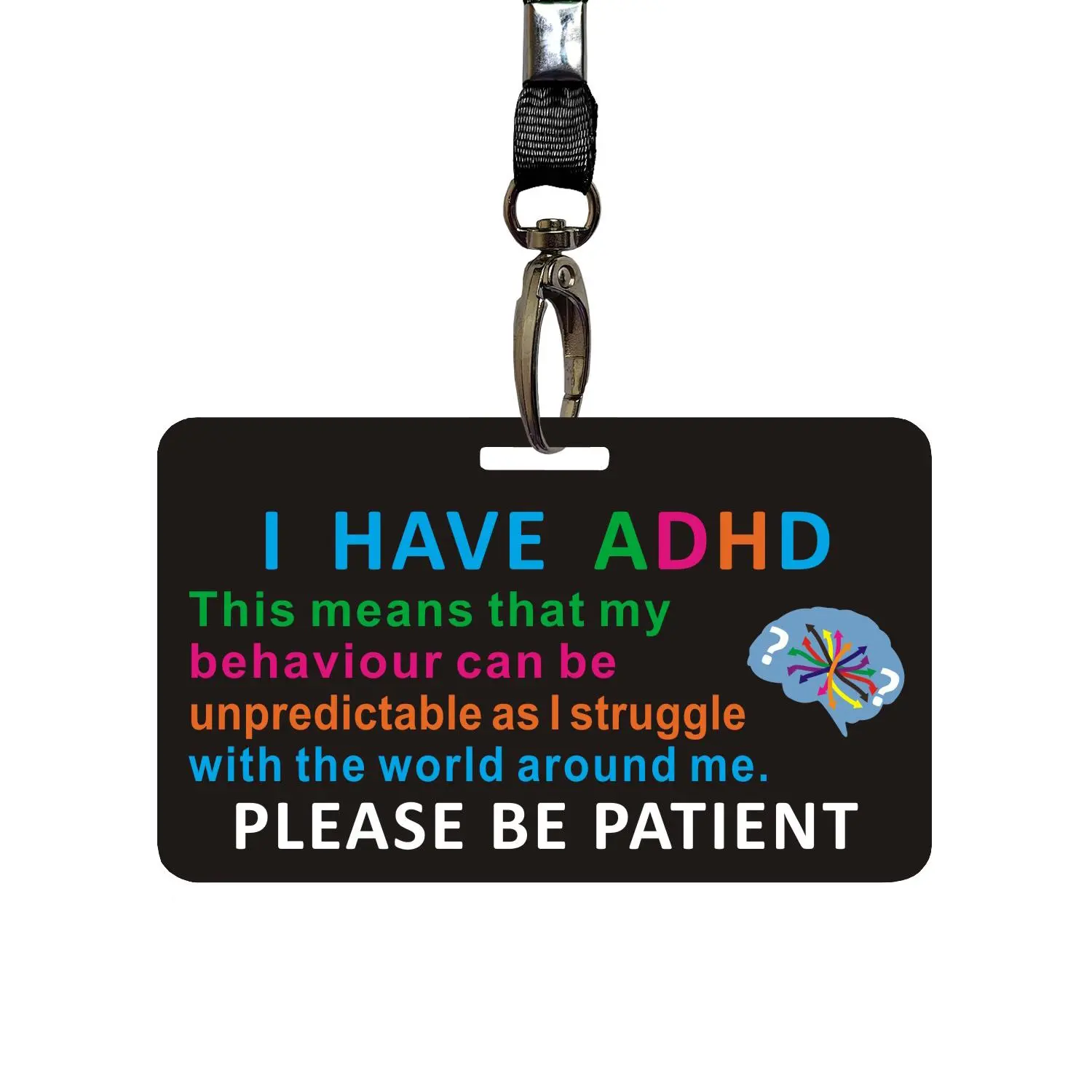 Attention Deficit Hyperactivity Disorder Card with Lanyard, Waterproof ADHD Card for Travel, ADHD Awareness Day Hyperactivity Disease Card, Badge Reels