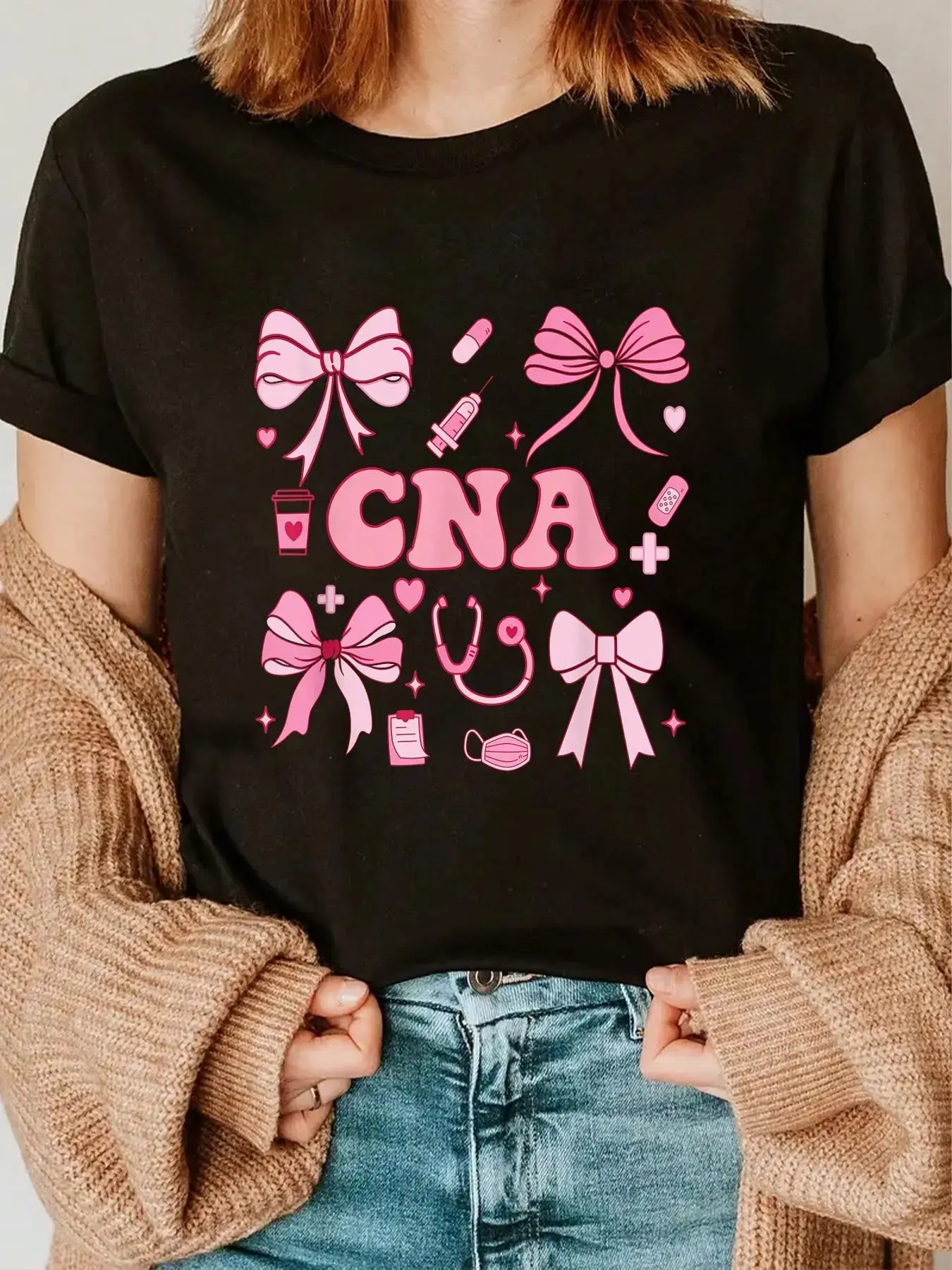 Cotton CNA Certified Nurse Assistant Coquette Bow T-Shirt