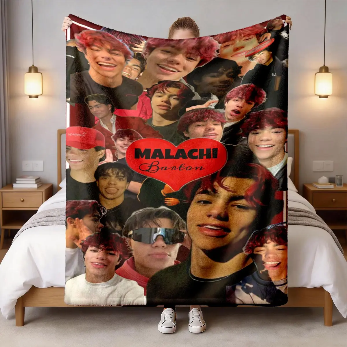 Malachi Barton Heart Patchwork Flannel Blanket, Large Size, Soft Lightweight Warm, Cozy Throw Blanket, Perfect for Bed Sofa Office Camping Travel, Soft Throws Blanket