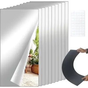10 count 12" x 24"  Self Adhesive Mirror Tiles for Wall 2mm Thick Flexible Stick Mirror Sheets Mirror for  Gym Bedroom Ceiling Workout