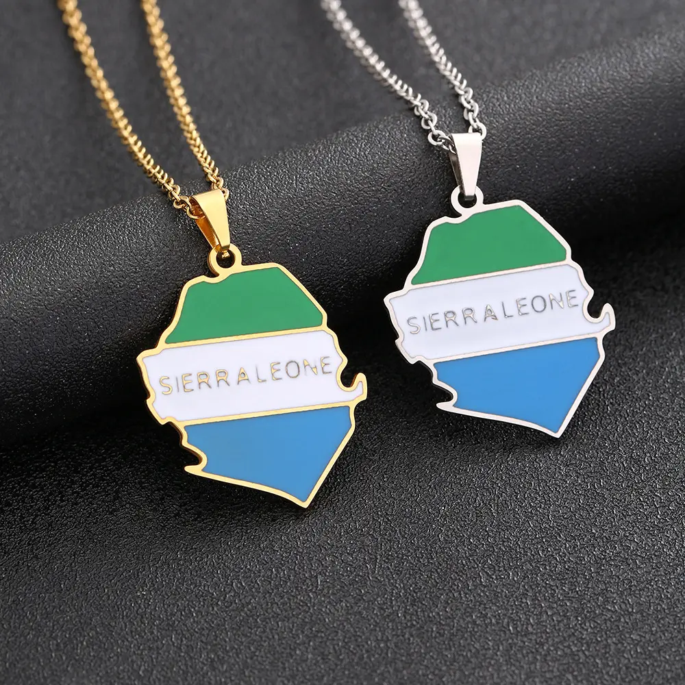 Sierra Leone Map Shape Necklace, Unisex Geometric Titanium Steel Gold Plated Couple Necklace, Retro Look Casual Style Daily Wear Vintage Jewelry, Casual Style Necklaces, Chain & Link