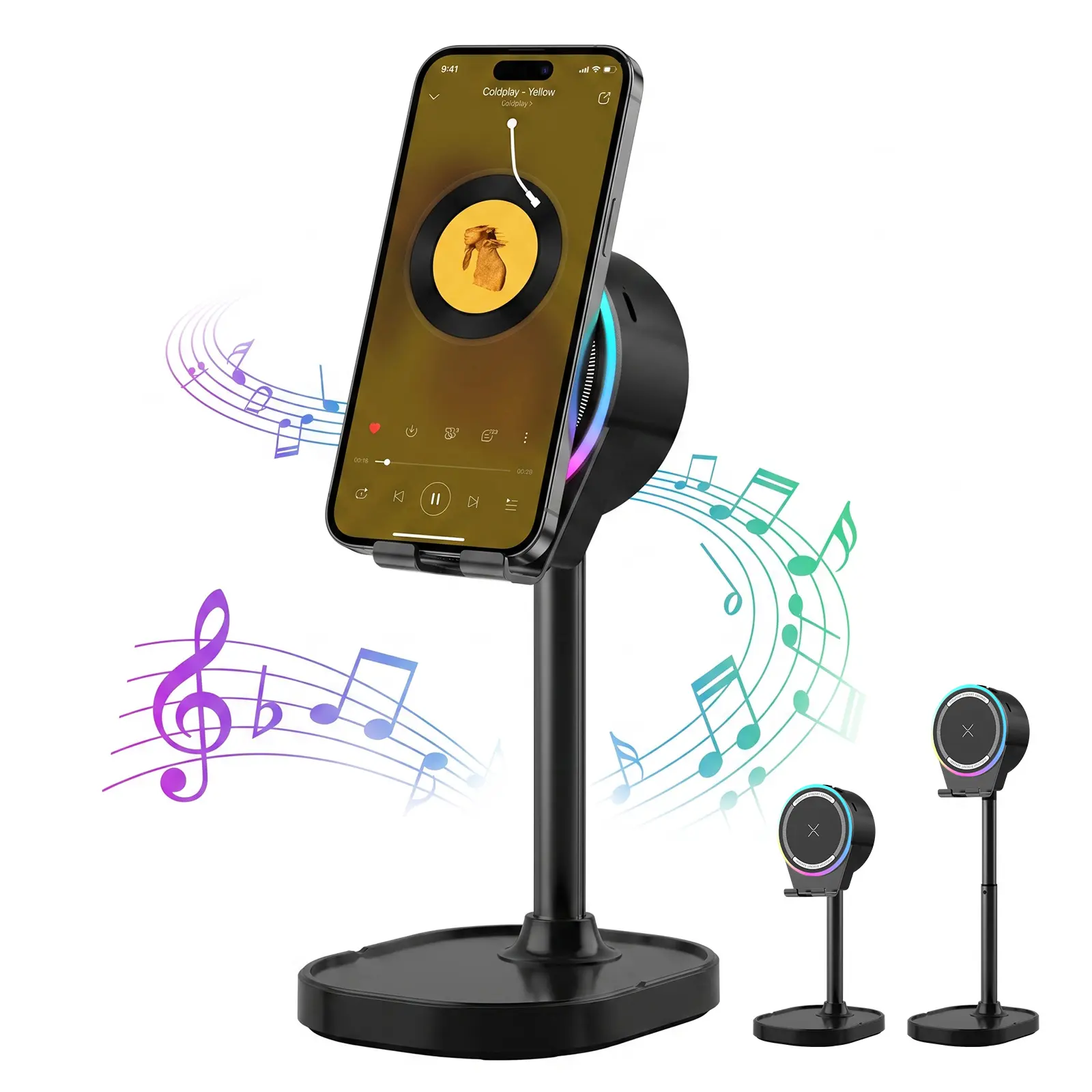 5 In 1 Cordless Induction Speaker with Phone Stand, Portable Battery-Powered Bluetooth Audio Amplifier for iPhone, Android Cells, Women, with Rechargeable Colorful Light (Birthday Gift Option) Smartphone