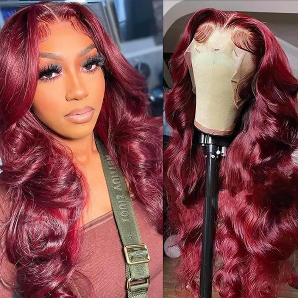 【LIVE ONLY】Body Wave Lace Front Wig Lace Frontal Wig 13x4 Lace Wig For Black Women  22inch-30inchHuman Hair Wigs Burgundy 13x4 HD Burgundy Body Wave 13x4 HD Transparent Lace Front Wigs Human Hair With Baby Hair