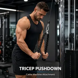 Deluxe Tricep Rope Pull Down Cable, 27 & 36 Inch Rope Cable Machine Attachment, Heavy Duty Coated Nylon Pulldown Rope with Solid Rubber Ends, Fitness Gym Accessory for Tricep Workouts
