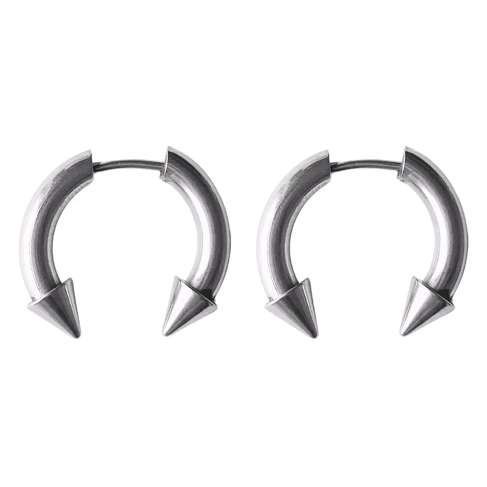 Fake Gauge Horseshoe Barbell Earrings with Spikes- Pair - 316L Stainless Steel