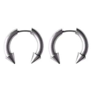 Fake Gauge Horseshoe Barbell Earrings with Spikes- Pair - 316L Stainless Steel