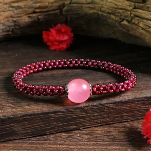 Natural Rose Quartz Charm Garnet Stone Beaded Bracelet Pink Red Gemstone Birthstone Handmade Bracelet