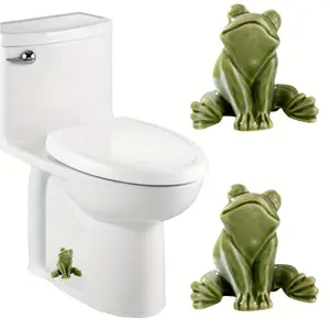1 fun frog toilet lid buckle-cute bathroom decoration, easy to install, suitable for standard toilet lid slot, durable ceramic material, suitable for family, apartment, bathroom fun greenhouse gift, Bathroom Decoration Accessories