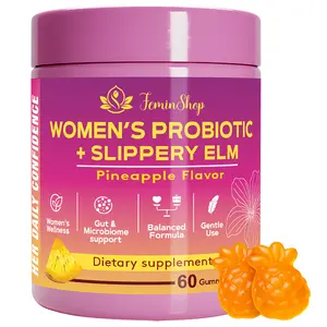 Her Juicy Women’s Probiotic Gummies with Slippery Elm & Prebiotic XOS, Lactobacillus Blend, Support pH Balance for Women, Pineapple Flavor, 60 Gummies
