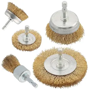5 Pcs Wire Brush for Drill Set, Brass Wire Wheel, 1/4 Inch Hex Shank, Wire Brushes for Cleaning Rust