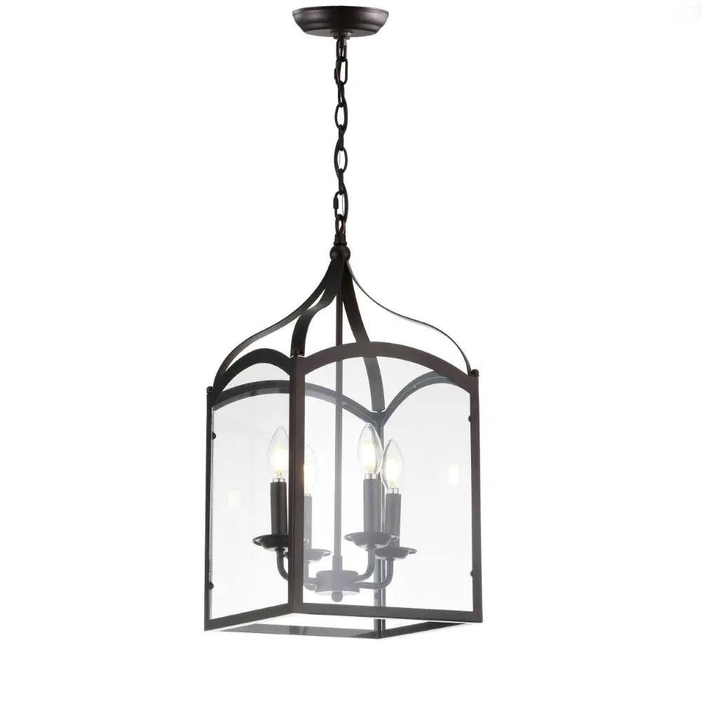 JONATHAN Y Ruth Traditional Metal-Glass LED Ceiling Pendant Light, 4-Bulb 4-Sockets 40W Type 'B' Fixture with 27-99" Drop, Elegant Indoor Lighting for Living Room, Bedroom