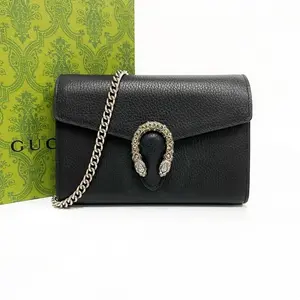 Pre-owned GUCCI . Shoulder Bags Dionysus Wallet On Chain in Black Leather
