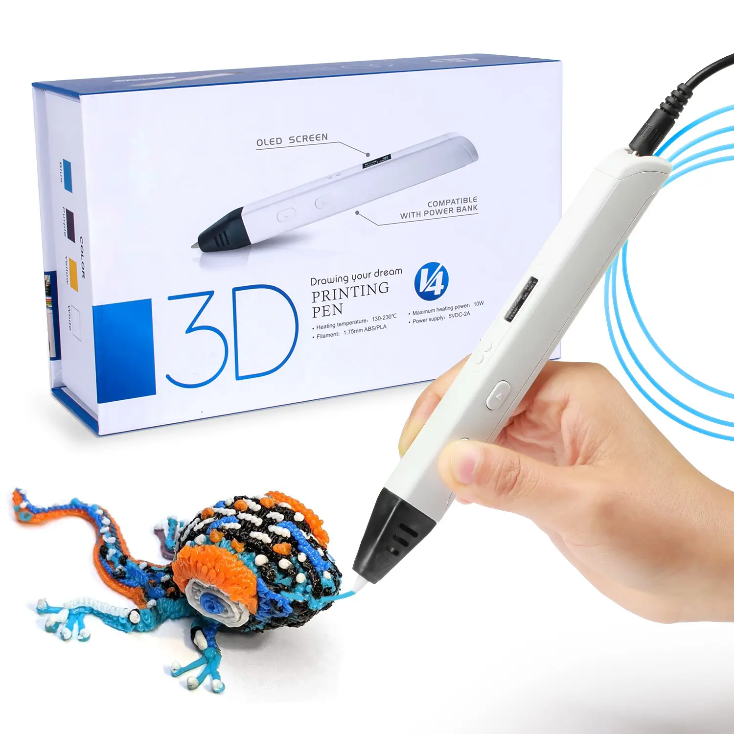 3D Printing Pen Set Professional with LCD & OLED Displays, 140-230C Adjustable Temperature, Adjustable Feed, PLA Filament Kit, Ergonomic Design, Ac Adapter