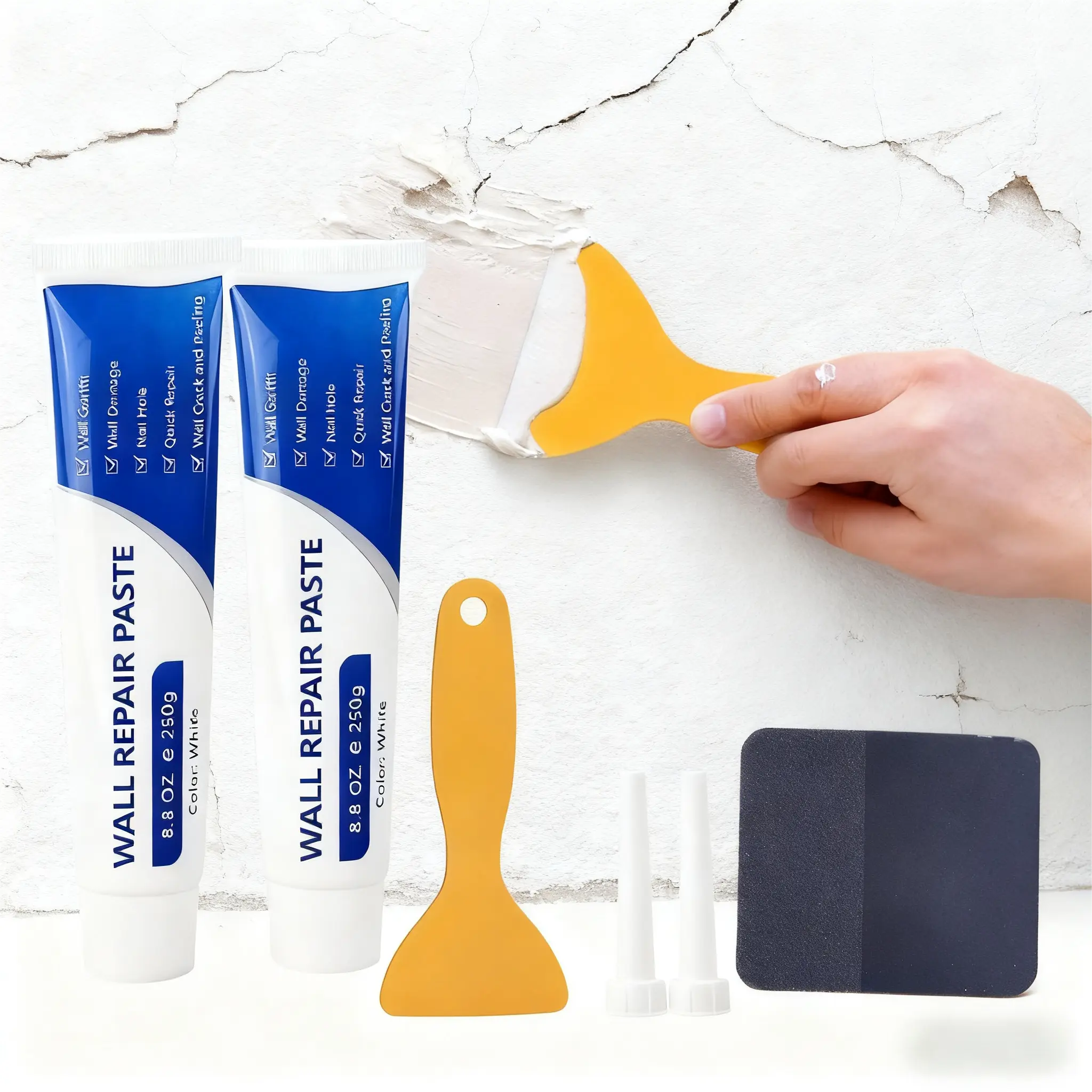 Drywall Patch Repair Kit with 250g Quick-Drying Wall Mending Agent - Home Interior Heavy-Duty Hold Paste for Dent, Wood Scratch Repair, Concrete Sealing, Waterproof Adhesion