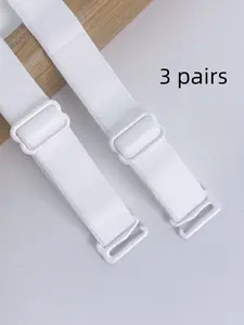 3 Pairs Pure Color Bra Straps, High Elastic Durable, Adjustable Length, Washable Reusable, Comfortable and Stylish Underwear Accessories
