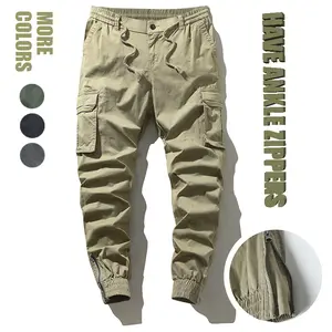 Stylish Cargo Plain Pants Military Army Green Elastic Drawstring Multi-Pocket Work Outdoor Tactical Multi-Flap Stretchy Zippered Cuffs Harem Solid color Pants