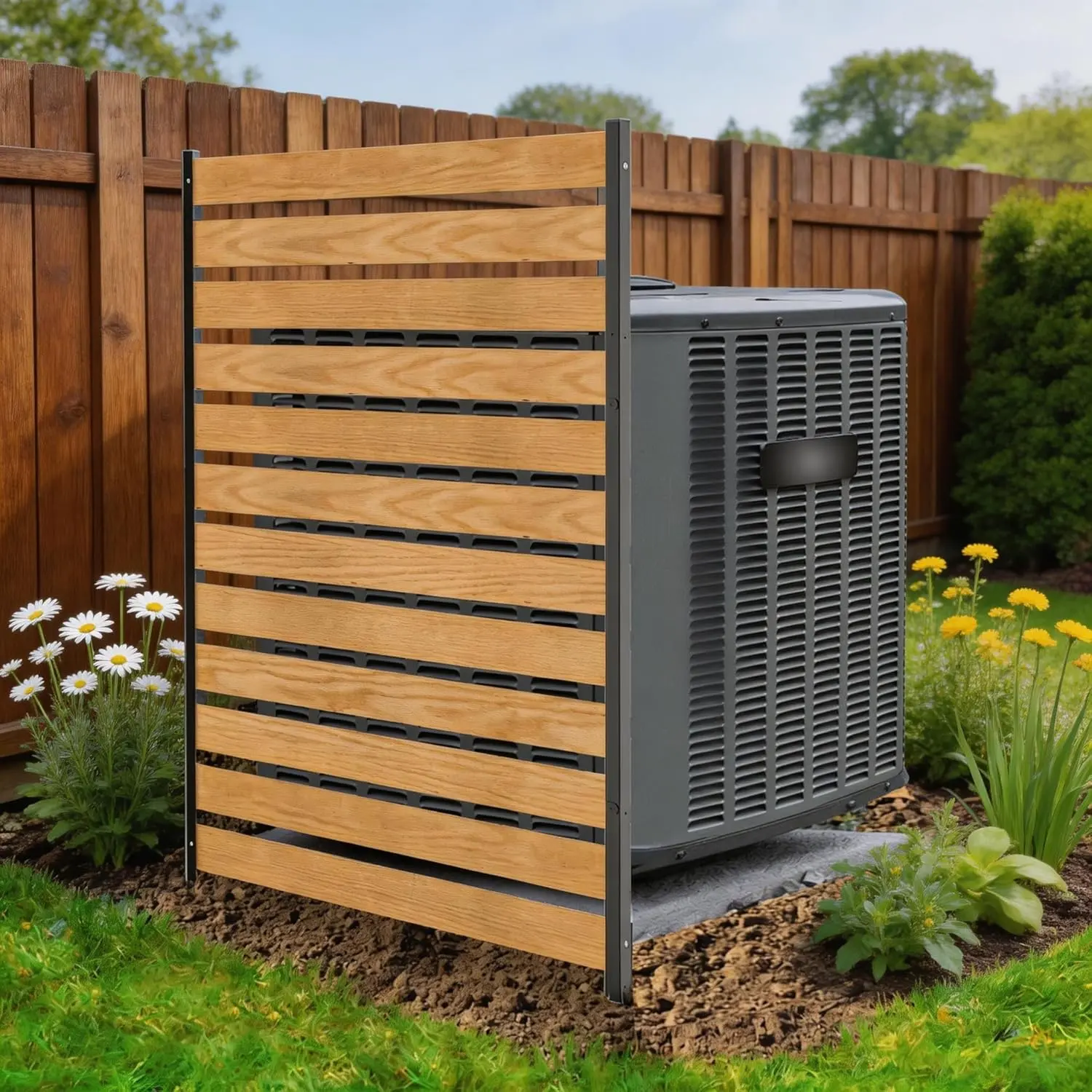 ABORON 38x60" No-Dig Solid Wood Privacy Fence Panel - Air Conditioner Enclosure, Exterior Garden Privacy Screen, Home Decor & Design Solution for Pool Equipment Concealment