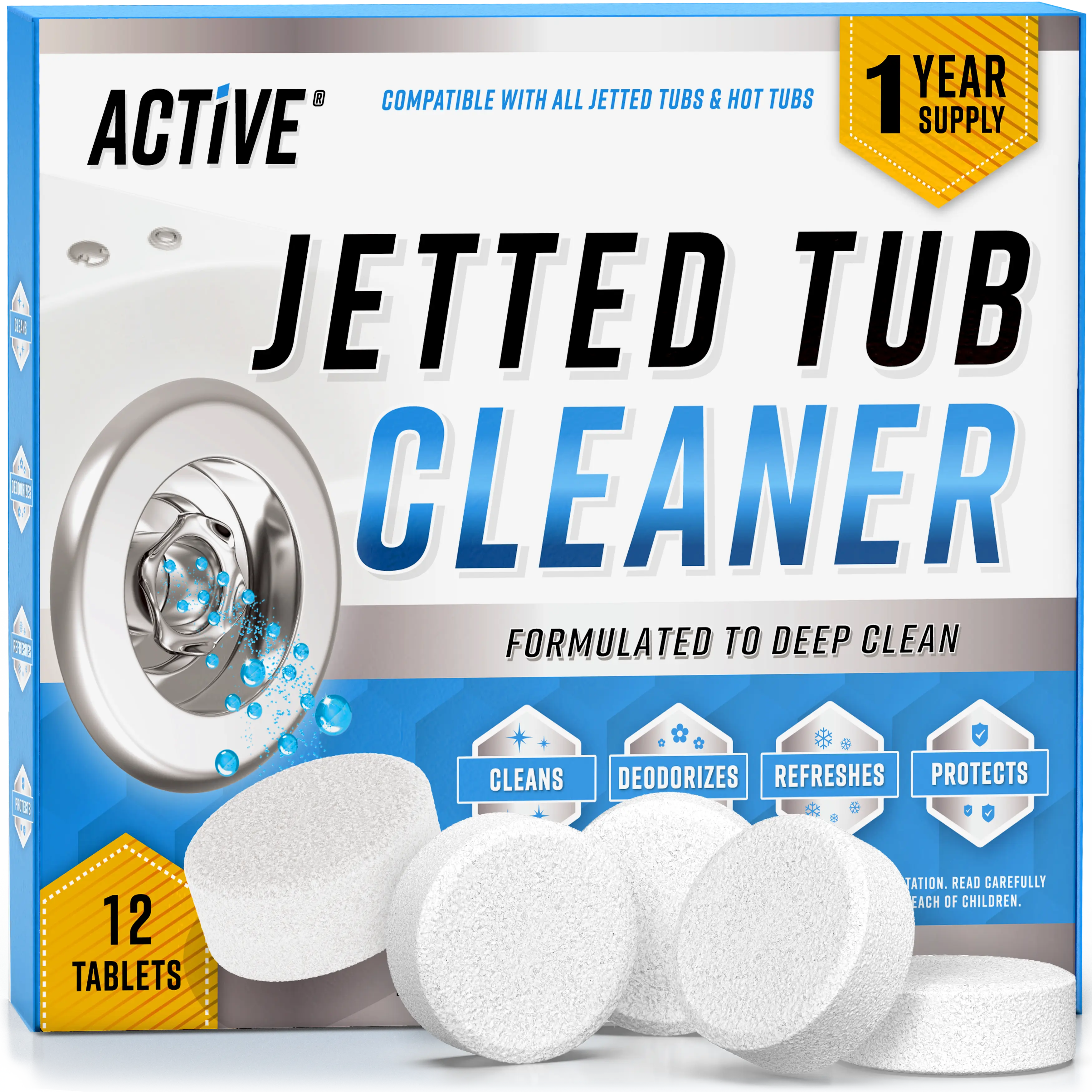 Jetted Tub Cleaner Bathtub Tabs - 12 ACTIVE Cleaning Tablets