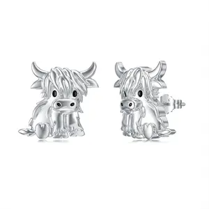 S925 Highland Cow Earrings Sterling Silver Scottish Cow Earrings Cow Jewelry Women Gift