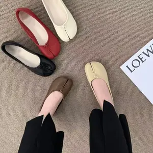 Fashion Soft Leather Split Toe Women Tabi Ballet Flats Spring Autumn Comfortable Walking Lazy Loafers Casual Girls Dance Shoes