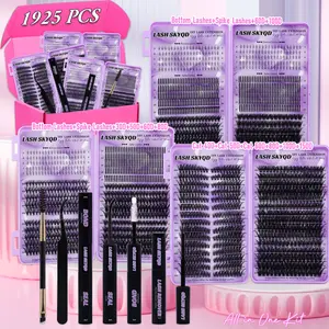1925 PCS Lash Clusters Kit D Curl 11Styles Cat/Volume/Spikes/Bottom Lashes Book Kit with Bond&Seal Lash Remover Brush Lash Applicator, Perfect for Beginners&Proficient, DIY at Home Easily, Soft comfortable Easy Apply for Makeup Daily, Eyelash Cluster Kit