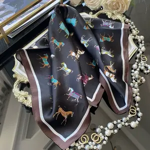 Elegant Horses Pattern 100% Silk Summer Scarf 20.8"x20.8" Stylish Accessory for All Seasons