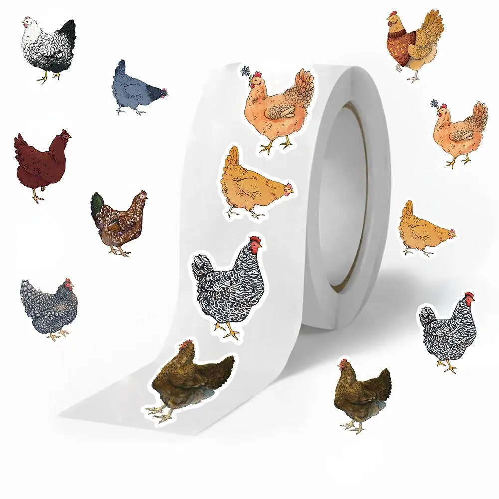 Chicken Pattern Sticker (500pcs/roll), Round Self Adhesive Decorative ...
