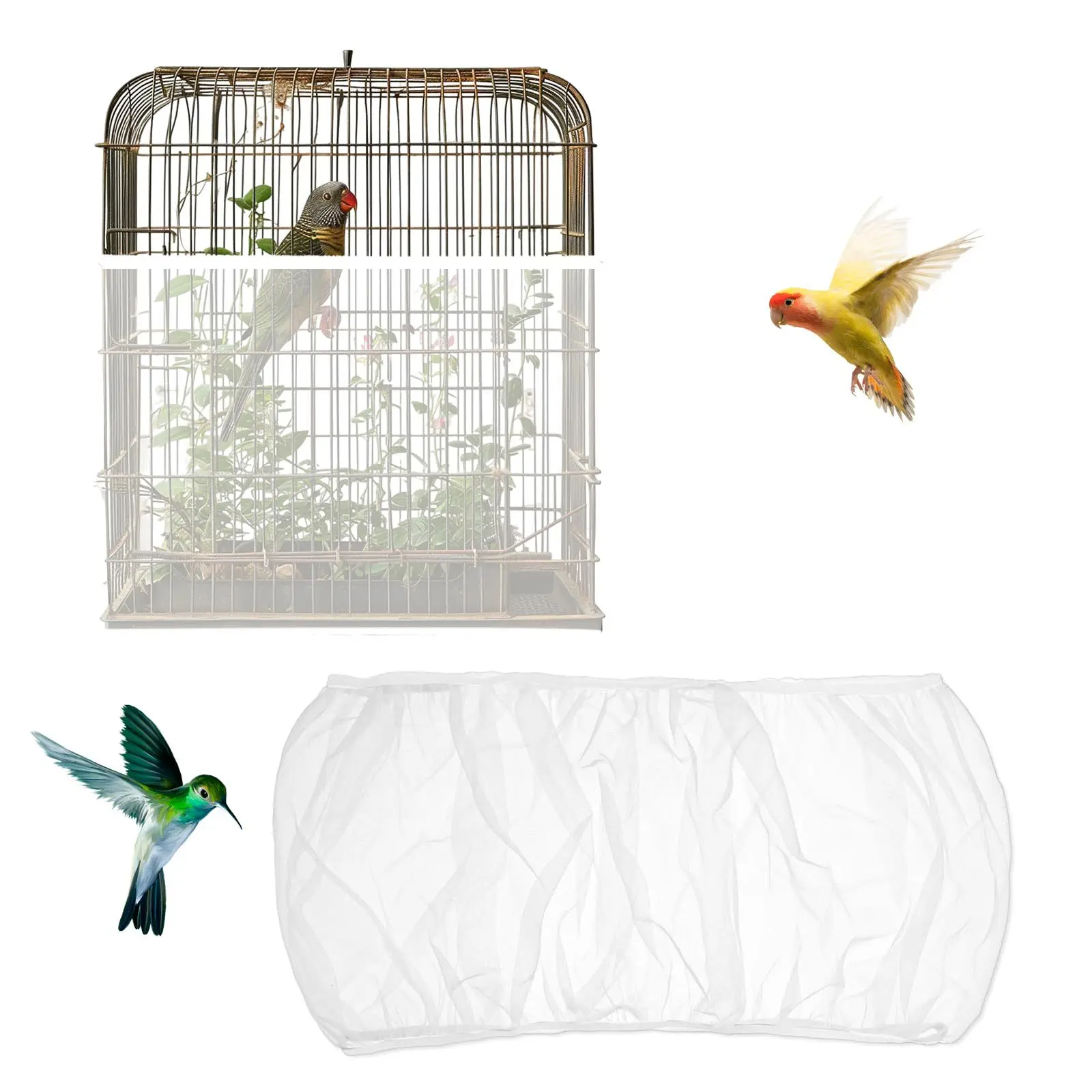 Safe Bird Cage Covers (Bird Cage Veil, Mess Guard) - Dust-Proof Mesh Fabric, Anti-Splash, Breathable, Easy-to-Wash Parakeet Accessory