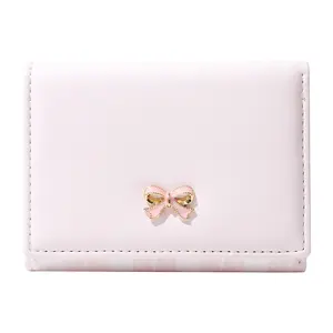 Cute Coquette Pink Bow Wallets Lolita Aesthetic Small Wallet with Card Slots ID Window for Women Girls