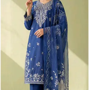 Zeenat Pret Embroidered Cotton Pakistani suit with Printed Chiffon dupatta