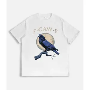 Men's Funny Crow & Raven Graphic T-Shirt - F-Caw-F Bird Design, Soft Stretchy Breathable Fabric, Loose Fit Round Neck Short Sleeve, Gothic Lettering & Crow Print for Casual Streetwear