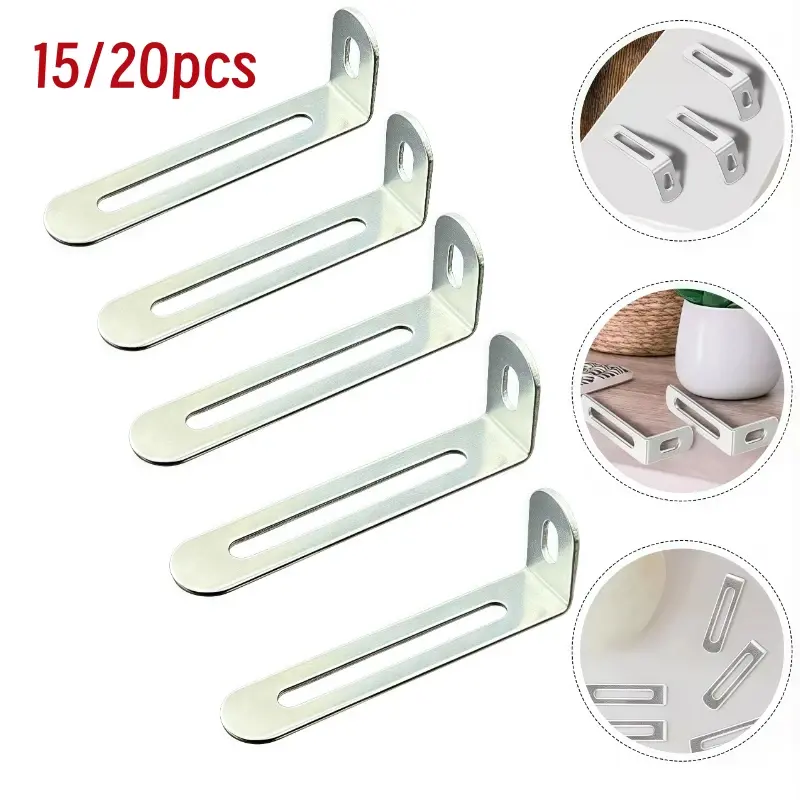 15/20pcs of multifunctional Heavy Duty L-shaped bracket corner code fixed long hole Wall Mounted furniture connector 90 degree right angle bracket