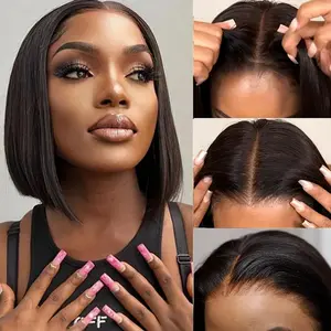 Wear and Go Glueless Bob Wigs Human Hair Pre Plucked Pre Cut Short Bob Straight Lace Front Wigs 4x4 Hd Lace Closure Wigs Human Hair for Beginners Natural Black