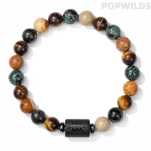 Unisex Zodiac Tiger Eye Beaded Stretch Bracelet - Astrology Stone Piece with Horoscope Charm, Spiritual Crystal Jewelry for Adults, Ideal for Daily Wear & Birthday Gifting (Gemini, Aries, Sagittarius, Aquarius)