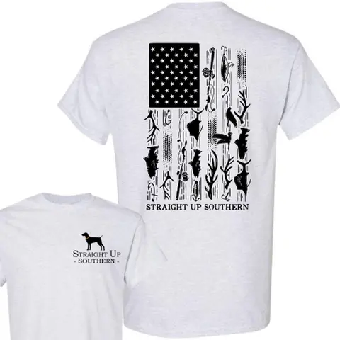 Men's Hunt Fish Flag Print Short-Sleeve Round Neck T-Shirt - Cotton Blend/100% Cotton Knitting Top, Casual Streetwear, Vintage Graphic, Regular Fit All-Seasons Menswear Outfit