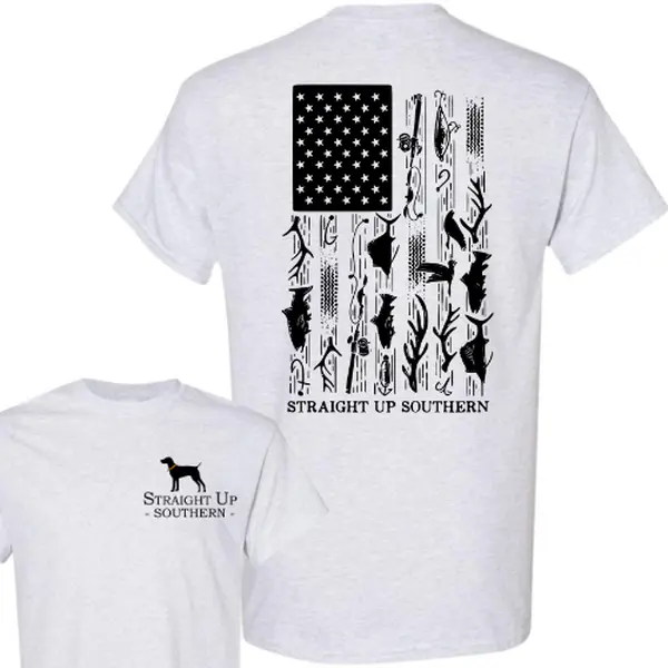 Men's Hunt Fish Flag Print Short-Sleeve Round Neck T-Shirt - Cotton Blend/100% Cotton Knitting Top, Casual Streetwear, Vintage Graphic, Regular Fit All-Seasons Menswear Outfit
