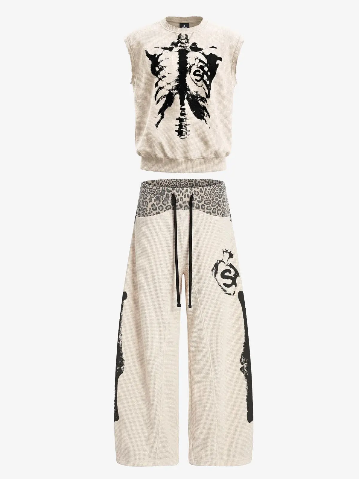 Thesupermade Skeleton Graphic Sleeveless Top and Pants Set - 2628