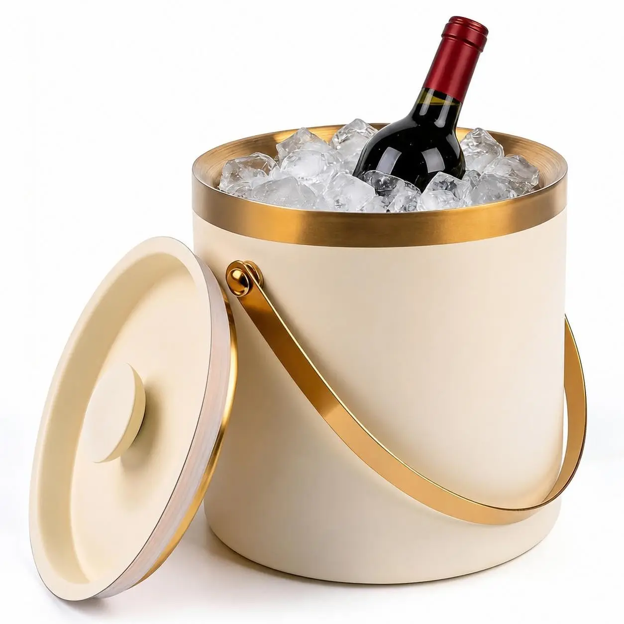 GAOMON 3L Stainless Steel Ice Bucket with Lid, Double Wall Vacuum Insulated Ice Pail with Drain Plug & Ice Scoop, Wide Mouth Wine Champagne Beer Chiller, Bar Ice Holder for Party Picnic KTV, White