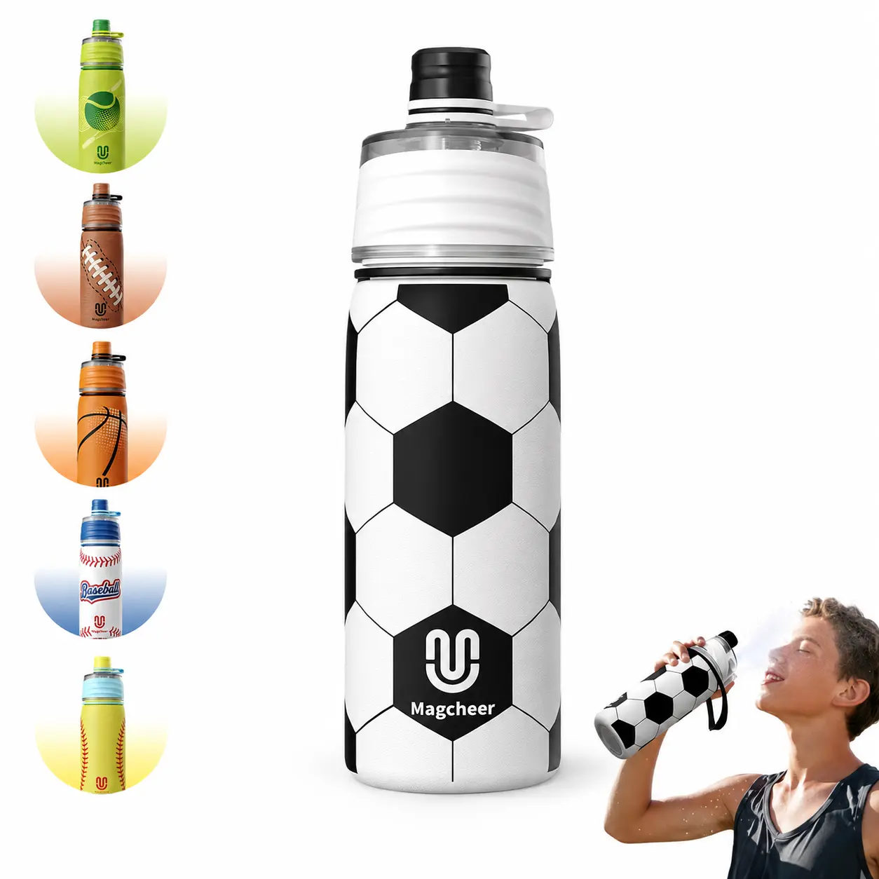 Magcheer Misting Water Bottle 2-in-1 Mist And Sip Function With No Leak Pull Top Spout Reusable Sports Water Bottle - 20 oz