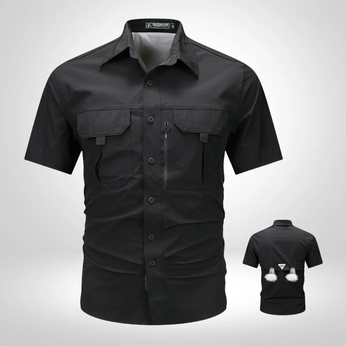 Men’s Standard Fit Light Nylon Collared Neck American-Style Plain Short-Sleeve Shirt - Chic, Minimalist Workwear, Breathable Built-In Ventilation Holes, Button Closure, Premium Fabric, Casual Summer Outdoor Wear