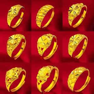 NEW Dubai Flower Gold Color Arab Rings For Women Resizable Ethiopia Wedding Jewelry African Party Gift Nigerian Jewellery