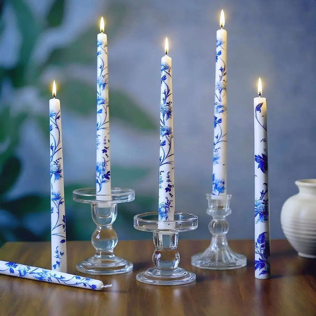 10-in Chinoiserie Porcelain Taper Candlesticks, Dripless Unscented Paraffin Wax Candles, Casual Room Accessories for Bridal Weddings, Thanksgiving, Chinese New Year, Father's Day Party Gifts & Home Supplies