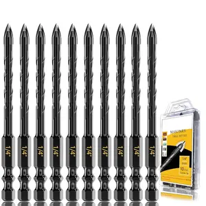 Masonry Drill Bit Set 1/4" (10PCS) - Cement Drill Bit, Professional Concrete Drill Bit Set for Glass/Brick/Cement/Tile/Etc, Industrial Strength Carbide  Drill Bit Tip, by