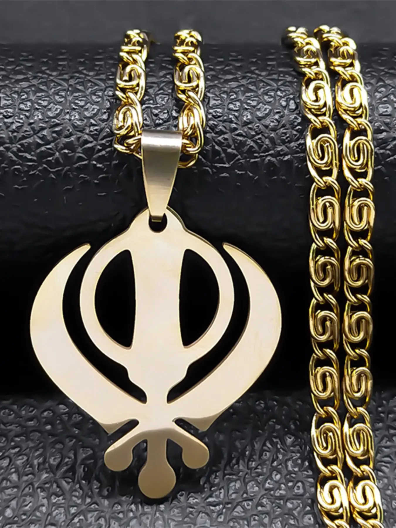 Sikhism Sikh Necklace Women Men Khanda Pendant Personalized Geometric Pendant Necklace Stainless Steel India Pakistan Malaysia Punjab Religious Necklaces