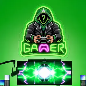 【GREEN Gamer Neon Sign】LED Neon Sign,Room Wall/Desk Decor Signs, Boys' Bedroom and Electronic Game Room, E-sports Room Decoration, Boys' Birthday Gift