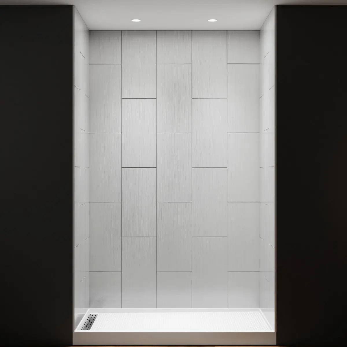 Huck-V Cuttable Wall Panels for Shower Surrounds - Solid Surface 32D x 60W x 96H Tub and Shower Wall Panel Surround, Quick Install, Big Tile Pattern