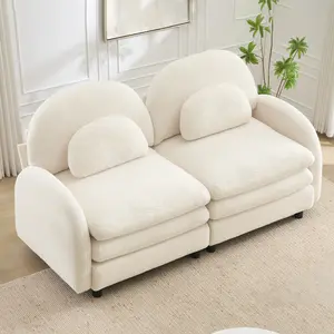 68.5" Couch and Loveseat Sets Teddy Fleece Fabric, Plush Comfortable Soft Perfect for Small Modern Living Room Furniture Space with Compact Modular Layout and Studio Apartment Living, Beige White