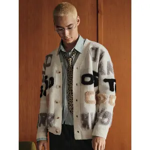 Graphic Cardigan Sweater Y2K Button Down Cardigan Long Sleeve V Neck Knit Sweater