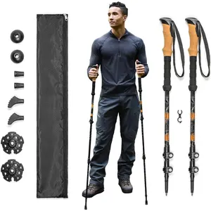 Lightweight Aircraft-Grade Aluminum Trekking Poles with Extended Down Grip Plus Tip Kit 54" Fully Extended 26" Collapsed Cork Grip EVA Tungsten Carbide Tips Quick Lock Mechanism Carry Case Included